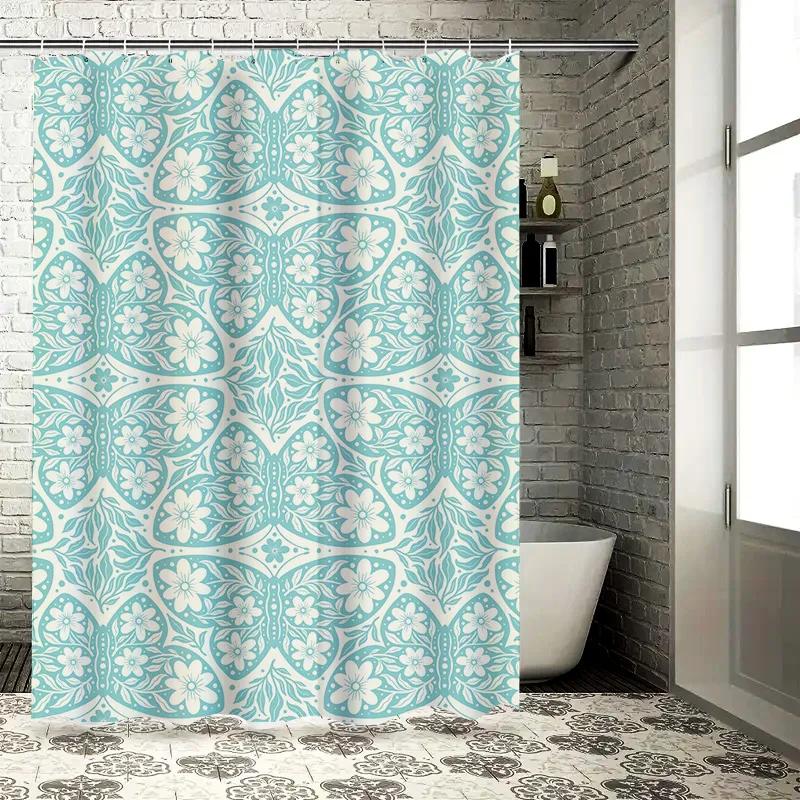 Vintage style floral pattern shower curtain waterproof bathroom decor accessory