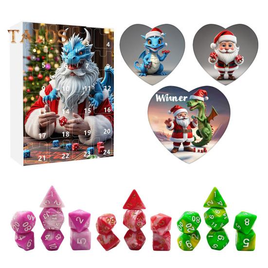 DND Dice Advent Calendar 2024 Acrylic Colorful Polyhedral Dice Set for Gamers Role Players 24 Days Christmas Countdown Calendar