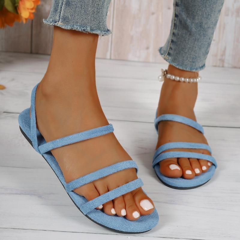 Summer New Korean Style Sandals with Thin Strap, Low Heel and Square Heel Comfortable and Versatile Women's Sandals with Two Straps for Students