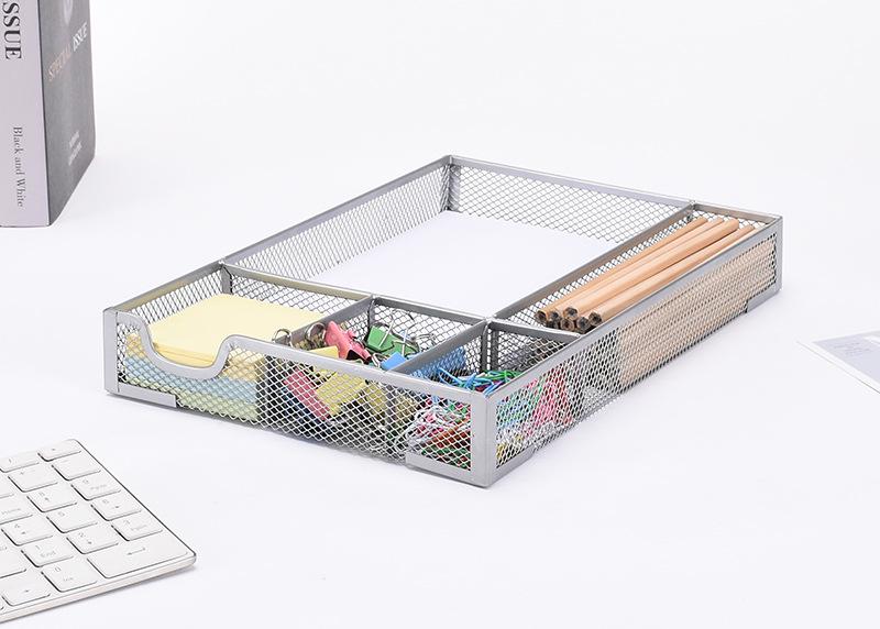 Multi-Compartment Metal Mesh Desktop Organizer Tray