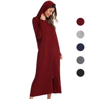 Accappatoio leggero da donna con cappuccio e zip, a maniche lunghe, in cotone, a maniche lunghe, in maglia, morbida, camicia da notte, kimono, vestaglia con cerniera, lettino con cappuccio