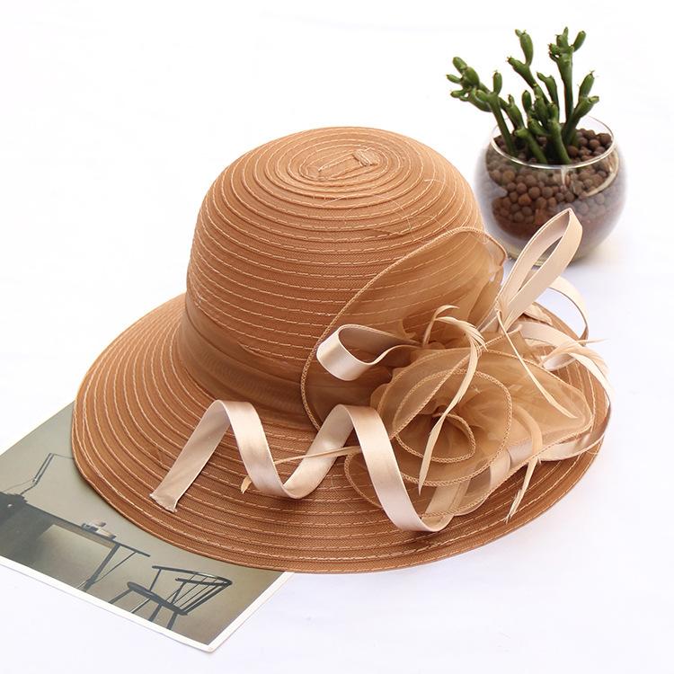 Summer Organza Fashion Hat Women'S Temperament Flower Seaside Sun Protection Sun Hat Foldable Sun Hat