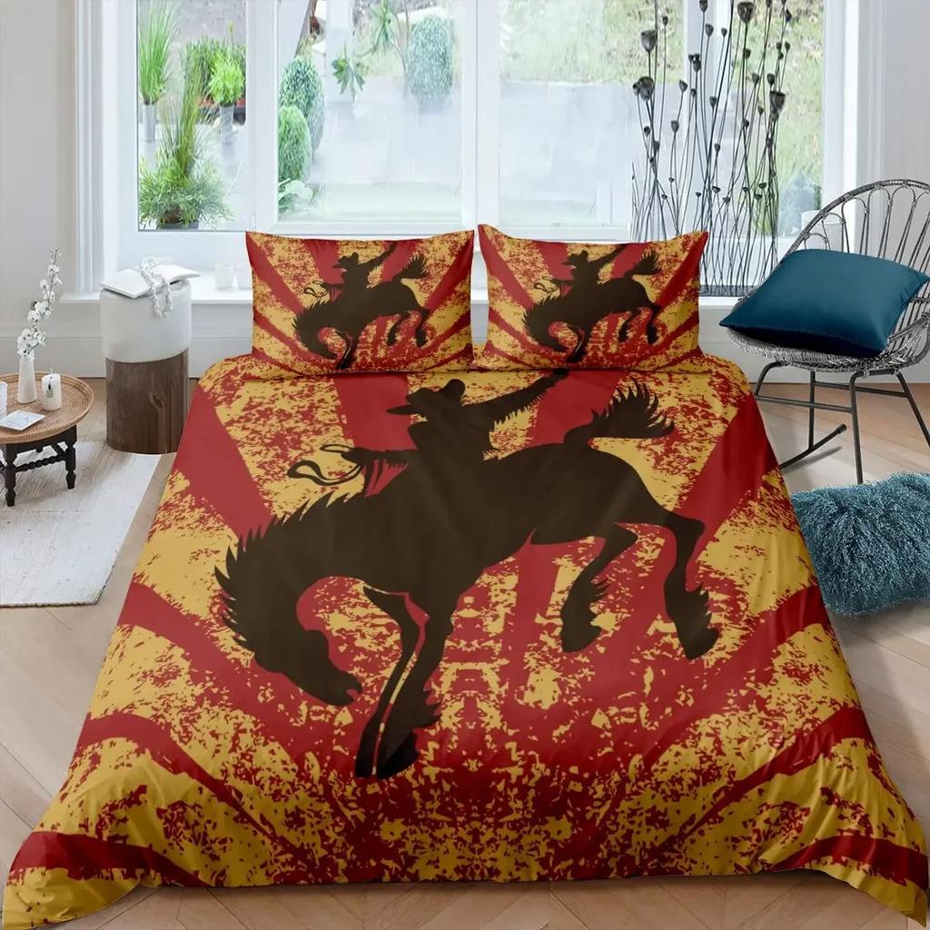 Western Cowboy Duvet Cover Set Vintage Farmhouse Bedding Set For Kids Boys Teens Queen Size Soft 2/3Pcs Polyester Quilt Cover