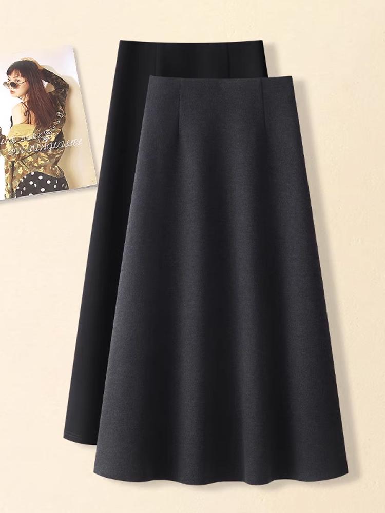 Women's Dark Grey Cashmere A-line High Waist Long Skirt - Spring/Autumn 2026 Woolen Half Umbrella Skirt