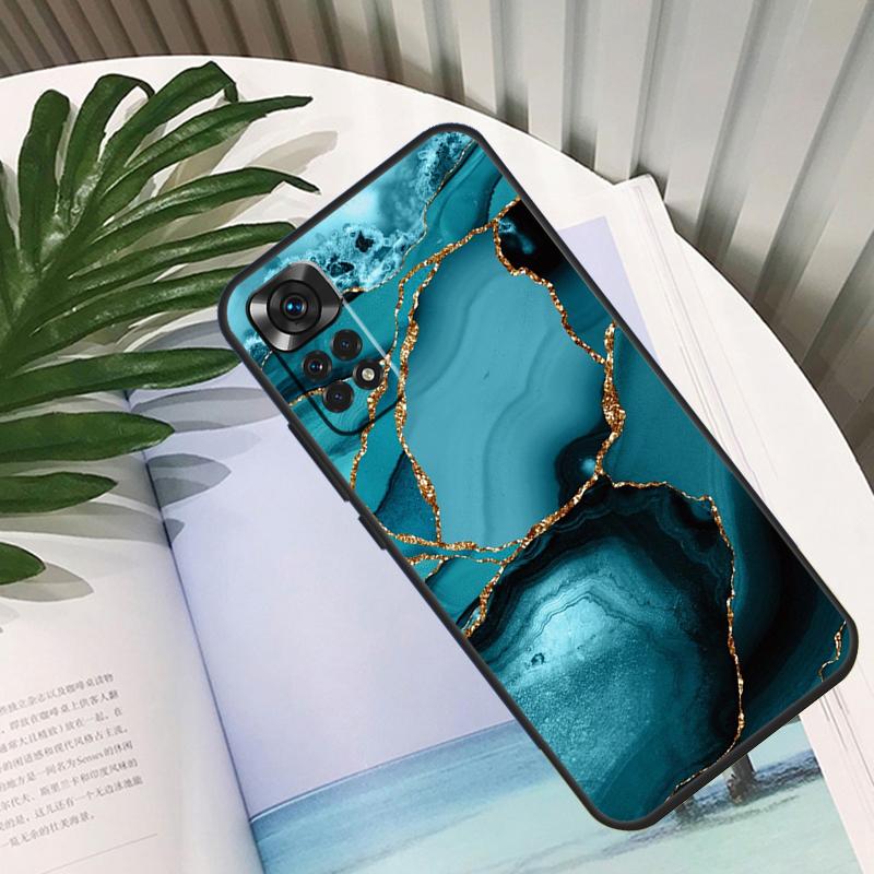 Teal Blue Gold Agate Marble Funda For Xiaomi Redmi Note 13 10 11 12 14 15 Pro Plus Case For Redmi 15C 12C 13C 14C 10C 15
