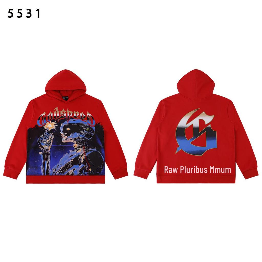 American Trendy GD Rock Retro Distressed Hoodie - Autumn/Winter Fashion