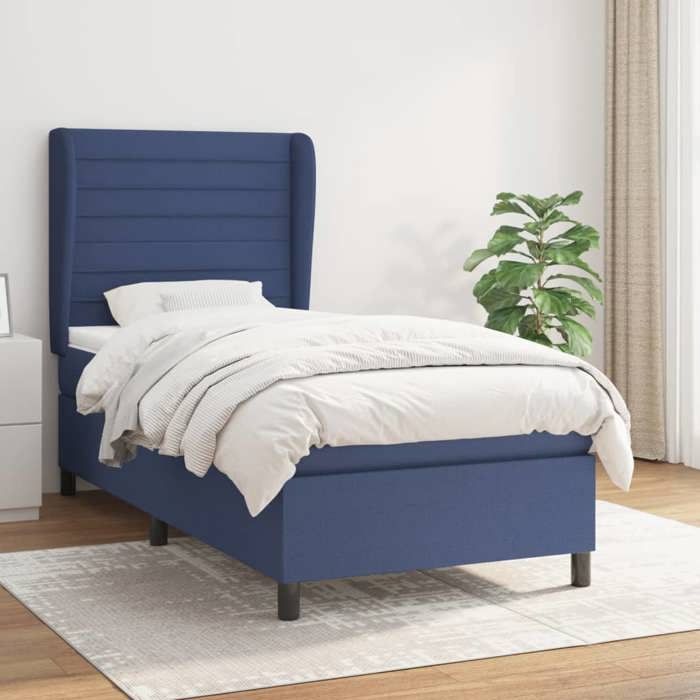 3128003 vidaXL Lit à sommier tapissier avec matelas Bleu 80x200 cm Tissu