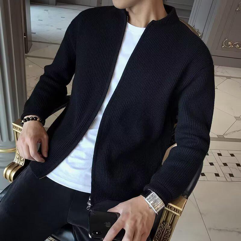 

Men s Trendy Knitted V-Neck Cardigan Sweater with Double Zipper - Handsome Autumn/Winter Outerwear 2XL чорний