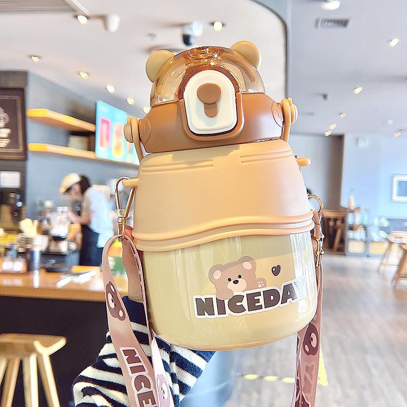 1000 ML Cute Big Belly Water Bottles Stainless Steel Thermos Bottle With Straw Large Capacity Kids School Thermal Insulation Cup