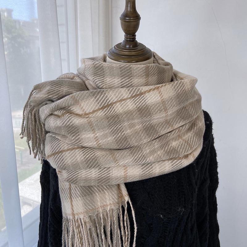 Plaid Scarf Women's Autumn and Winter New Thickened Imitation Cashmere Scarf Fashion Fringed Warm Shawl