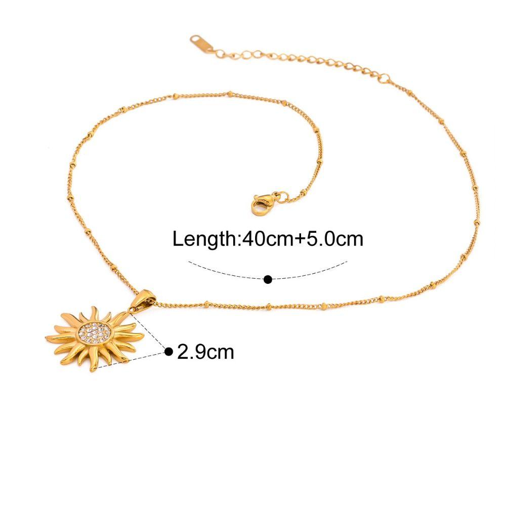 Waterproof Vintage Sun Pendant Necklace Gold Color Sun Flower Geometric Neck Chain  Women