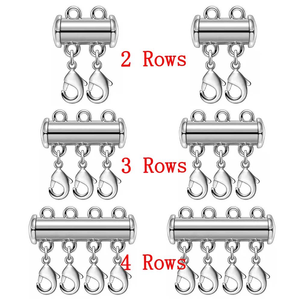 

2pcs Multi Strand Necklace Layer Lobster Clasp Magnetic Separators Slide Magnet Tube Connector Locks for Bracelet Jewelry Making 2 Rows