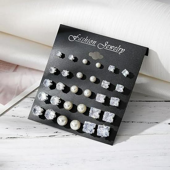 Geometric Square Zirconia Stud Earrings Set - 30-Piece Women s Diamond Inlaid Earrings