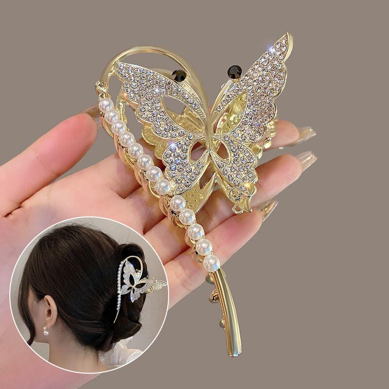 Vintage Metal Long Tassel Gripping Clip Hair Claw For Women Full Rhinestones Hair Clip Korean Barrettes Hairpin Hair Accessories