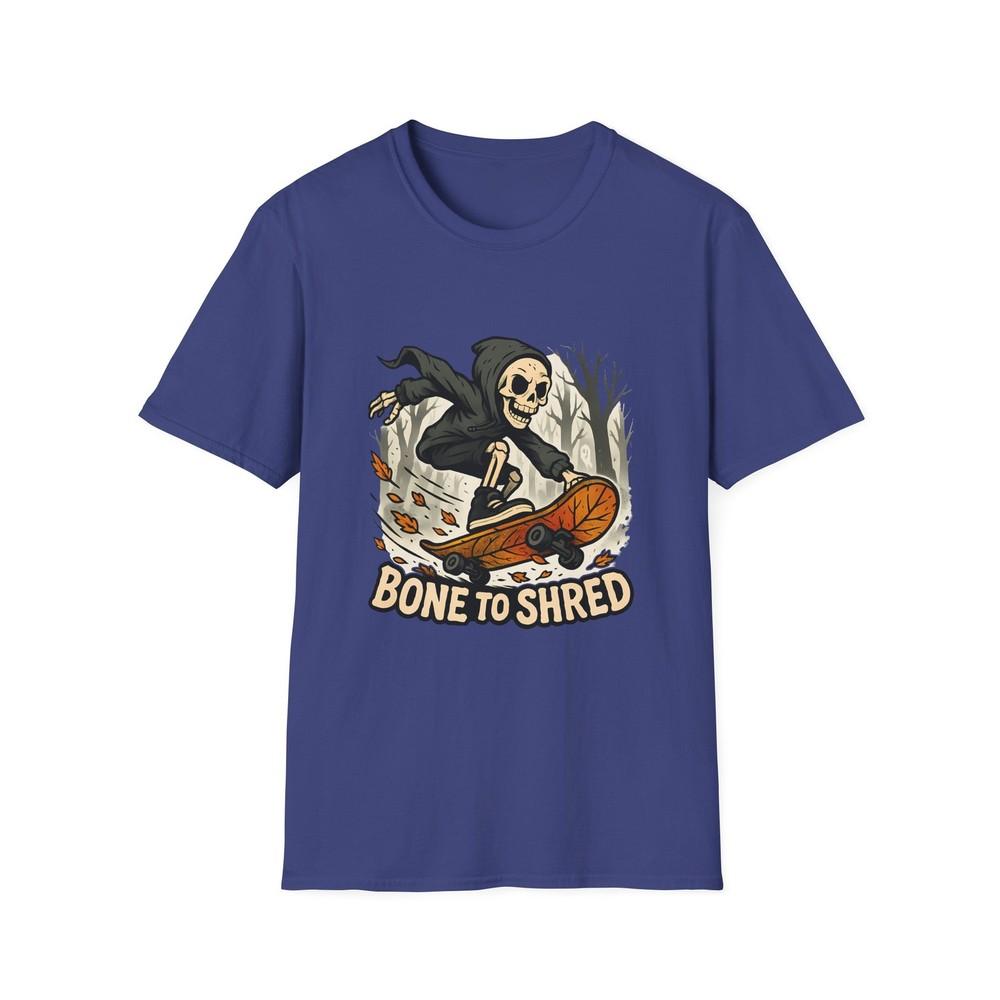 

Unisex Softstyle T-Shirt | Bone to Shred Skeleton | Autumn Skate Halloween Tee 4XL