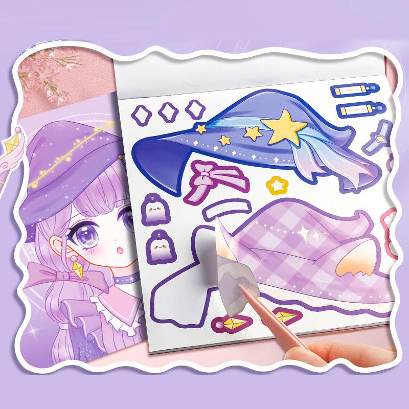 1pc Cute style change sticker book Cartoon Makeup Show Puzzle Cartoon Handmade DIY Sticker Book Little Princess Makeup Book