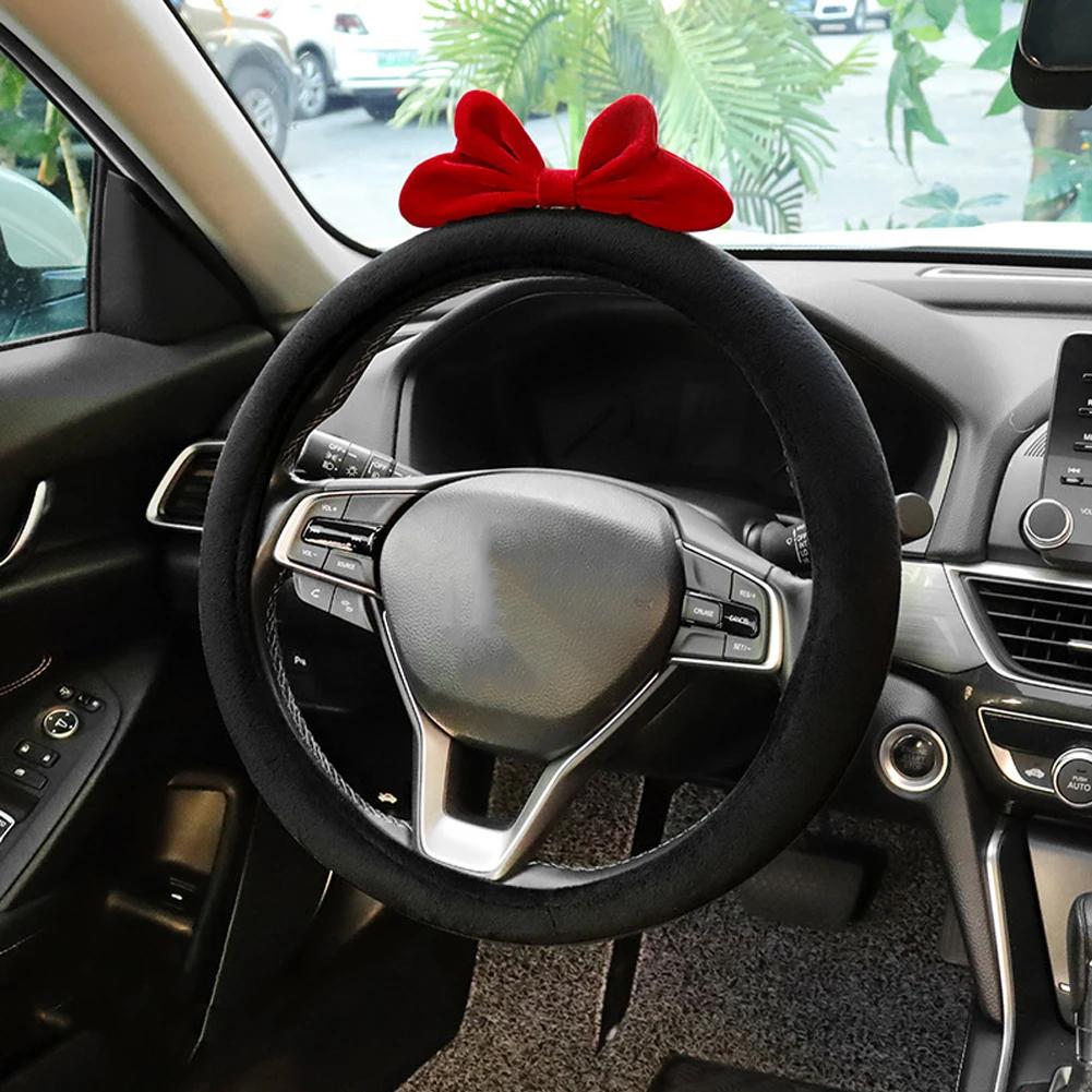 Red Bow Car Interior Neck Pillow Headrest Car Seat Belt Shoulder Cover Steering Wheel Cover Cute Women Car Decorations Supplies