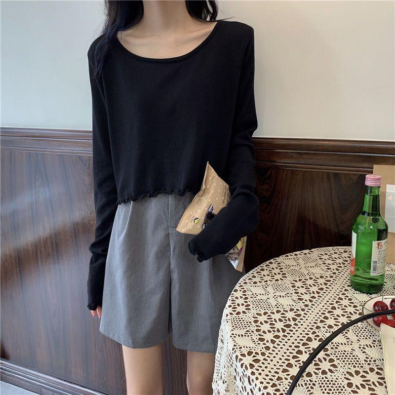 

Outer Cardigan Autumn White Thin Long Sleeve Knitwear Women s Outer Wear Ruffled Short Top S чорний
