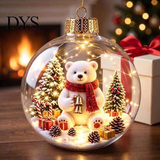 LED Christmas Tree Pendants Glowing Ball Ornaments, 3D Lighted Acrylic Hanging Miniature Scene Ornaments Balls for Mantel Window, Holiday Home