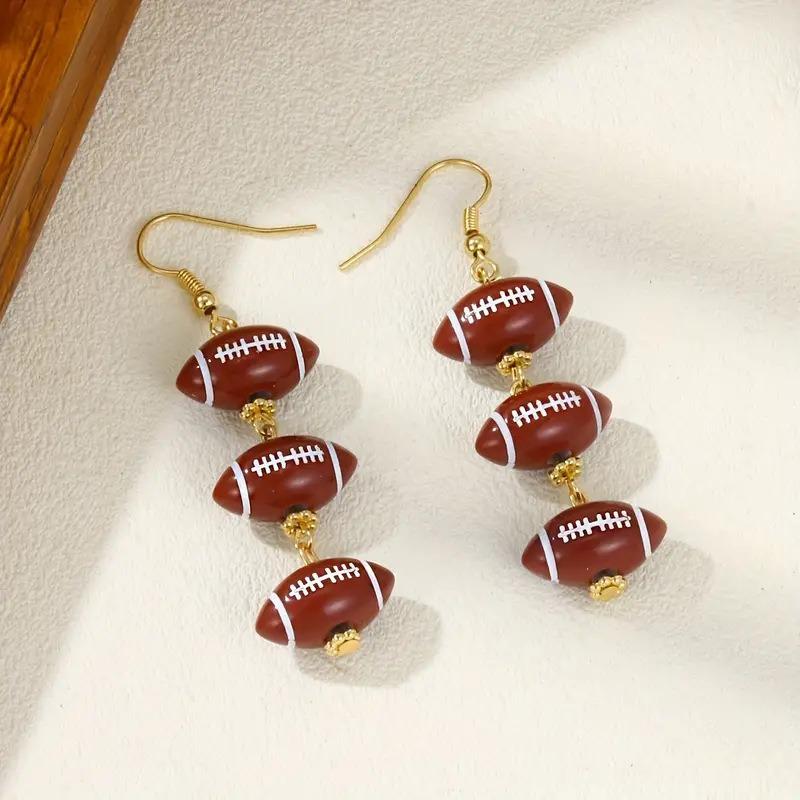 Hot Sale Long Basketball Super Bowl Football Acrylic Beaded Earrings Sports Style