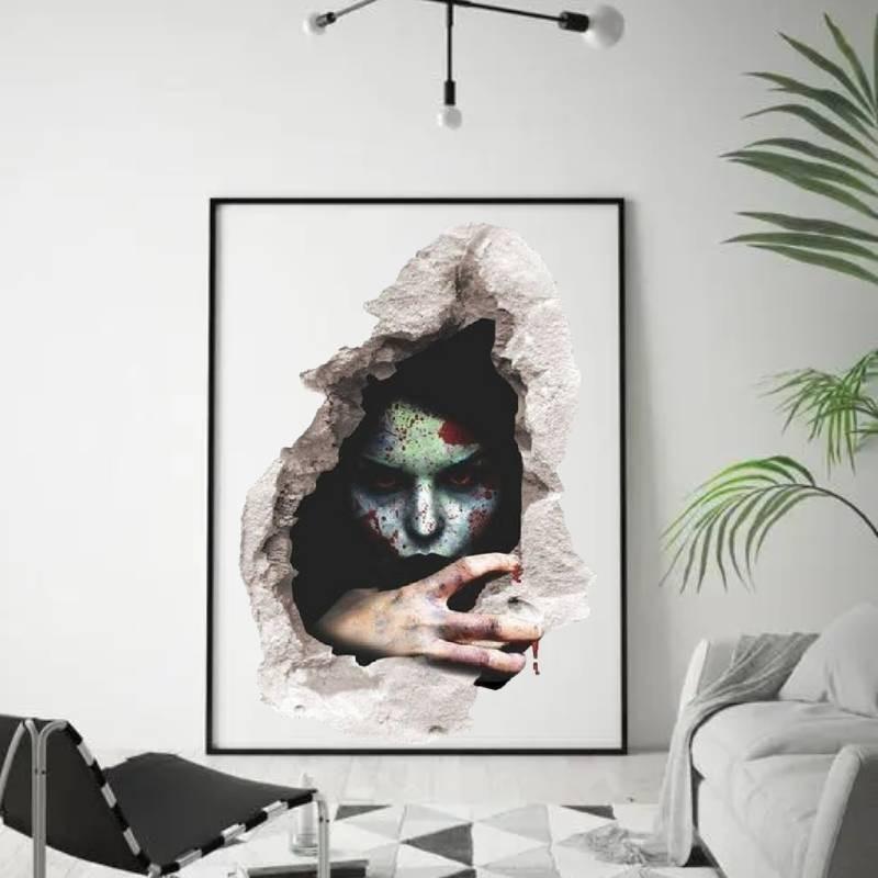 3d Realistic Horrifying Halloween Wall Breakthrough Ghost Girl Wall Sticker Removable Pvc Decor For Living Room And Hallway
