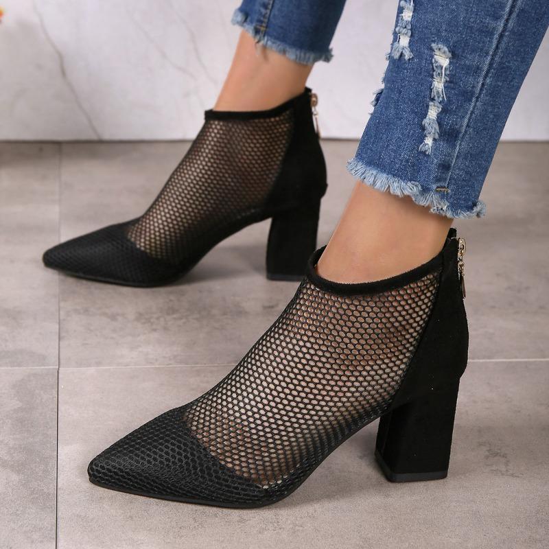 Damen Mesh Schwarze Plateau-Sandalen 2026 Mode Ausgeschnittene Sommerstiefel Outdoor Bequem Abend Damen High Heels