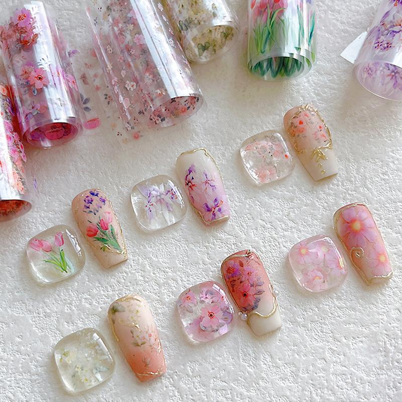 

10 Моделей Цветочная Фольга для Ногтей для Переводной Бумаги Авроральная Цветочная Фольга Подсолнухи Обёртывания для Ногтей Сухие Цветы Украшения для Нейл-арта