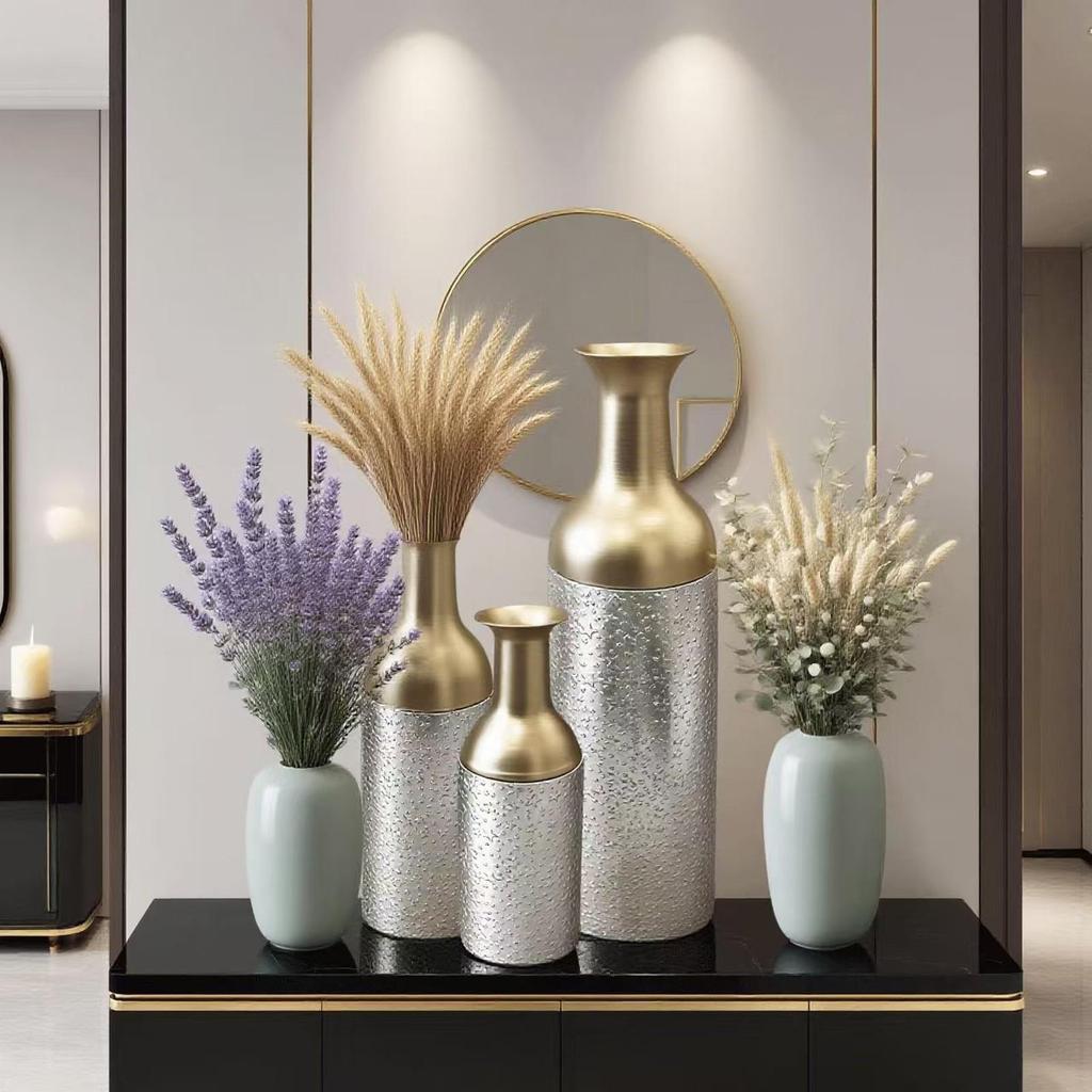 3 Pieces BiColor Metal Vase Decorative Tabletop Centerpiece Versatile for Living Room, Dining