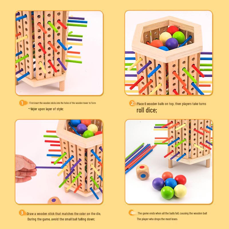 Interactive Colorful Wooden Stick Building Blocks - Early Education Toy for Ages 3-6