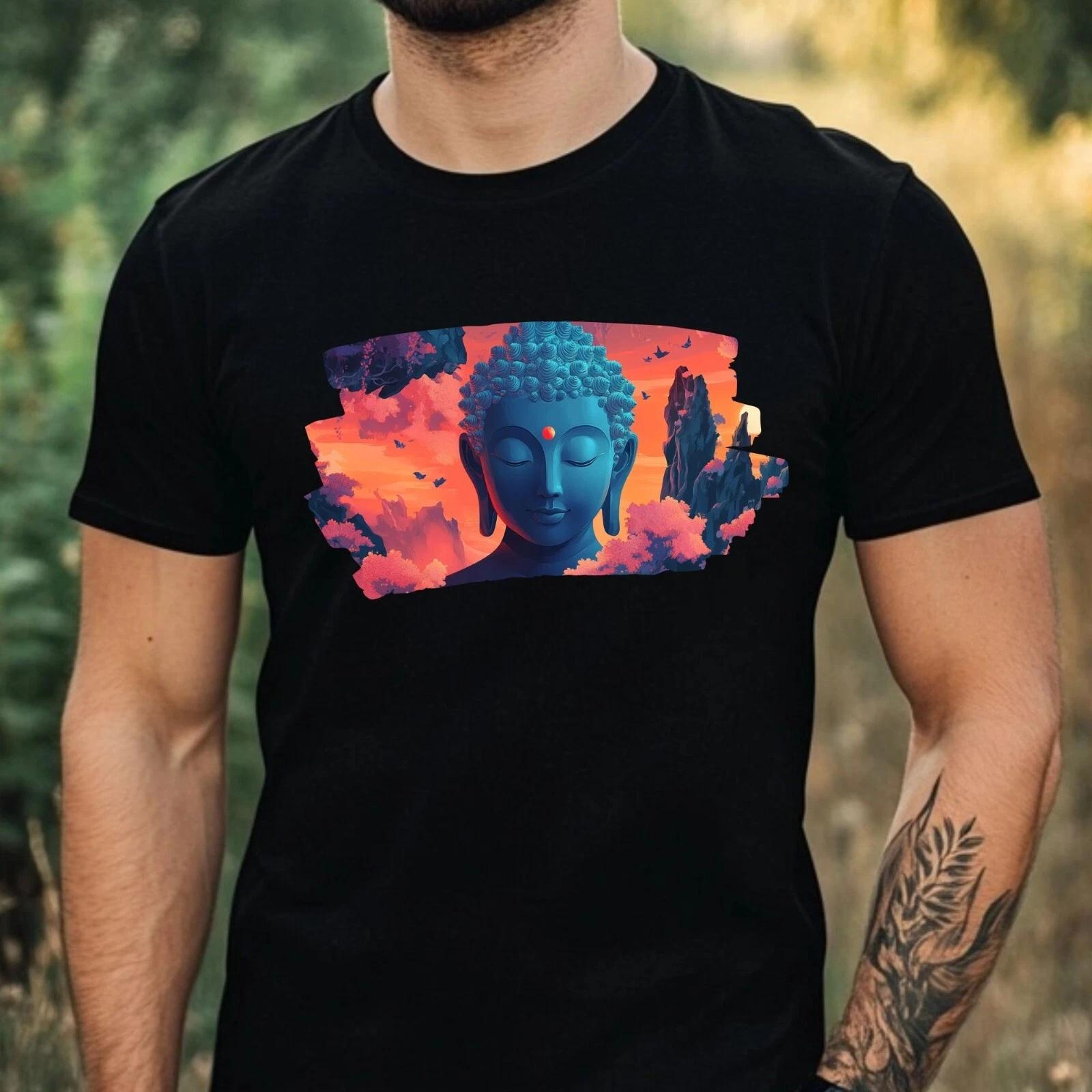 T-Shirt Herren Buddha Portrait Motiv Baumwolle Größe XS bis 5XL S