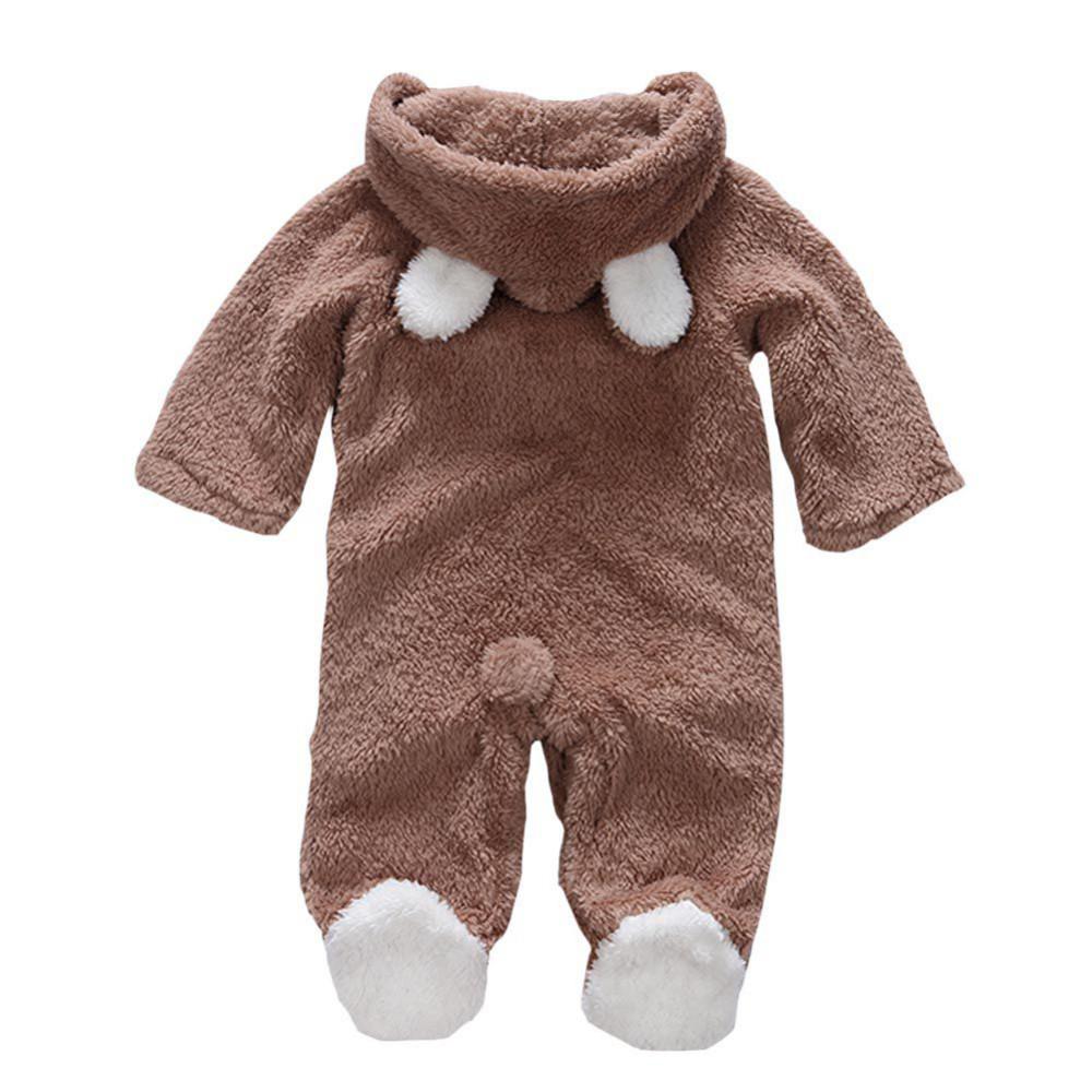 Baby Coral Fleece Hooded Romper - Long Sleeve, Warm Autumn/Winter Jumpsuit for Toddlers