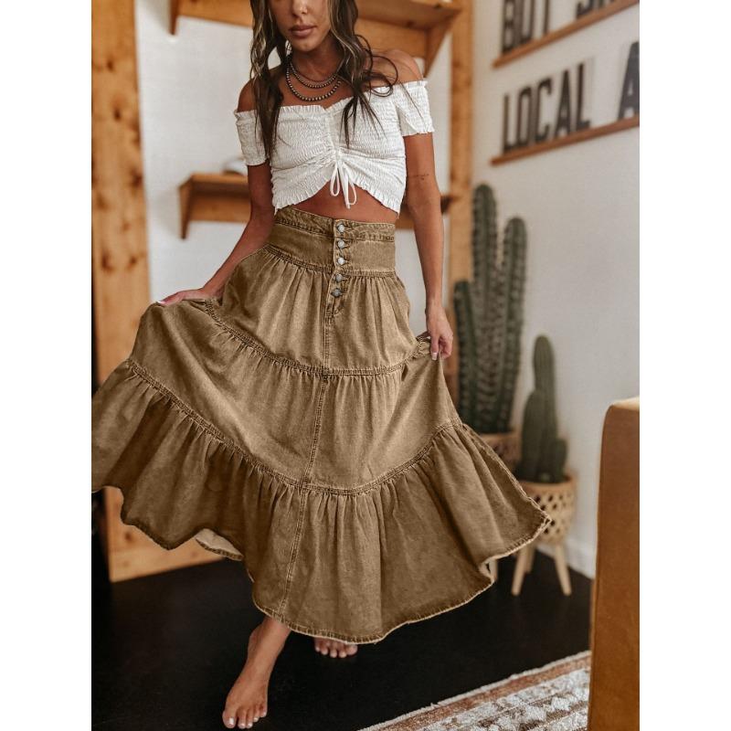 VEZFAA Women's Vintage Bohemia Casual Summer Spring Skirts