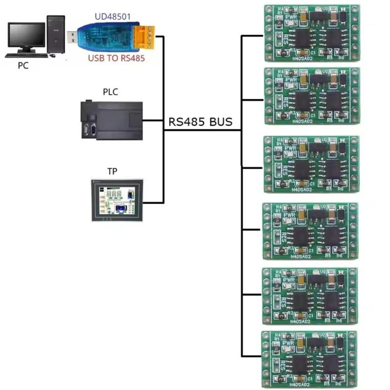 2CH 55-125℃ Modbus Temperature Sensors Module DS18B20 RS485 Adapter Board for Recorder Thermostatic Control