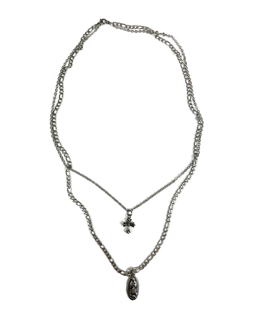 Sk8Er Rock Surgical Steel Double Layered Necklace ((Steel))