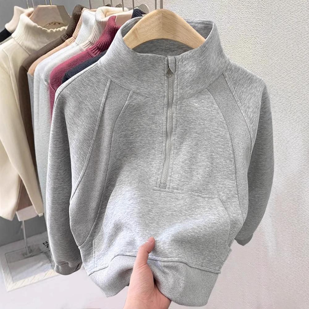 

Sweater Jacket Women s Autumn and Winter New Spring and Autumn Half Zipper Stand-up Collar Top Pullover Short Sports Suit Thick S сірий колір