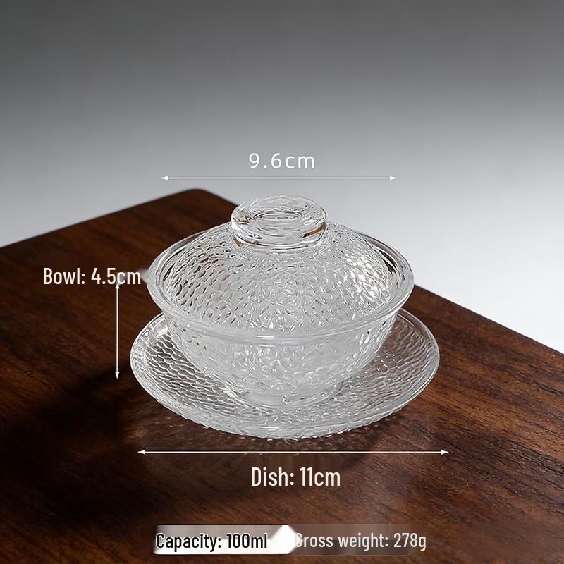Yu Jing Glass Bird's Nest Dessert Bowl Set with Gold Rim - Heat Resistant and Transparent, Includes Lid
