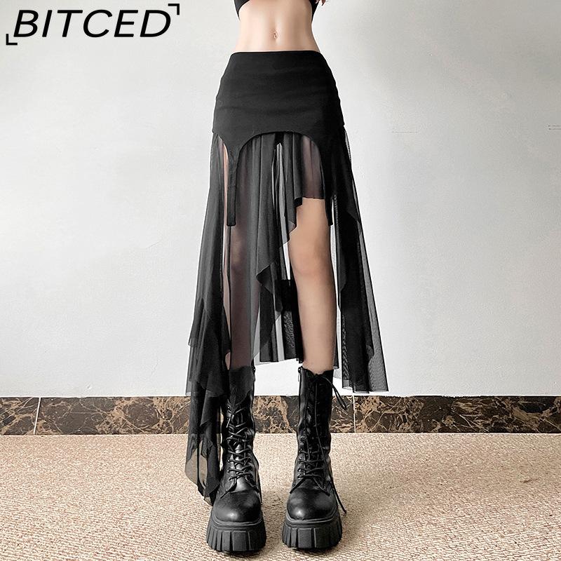 BITCED Summer Women's Solid-Color Slim-Fit Streetwear High-Waisted Asymmetric Skirt
