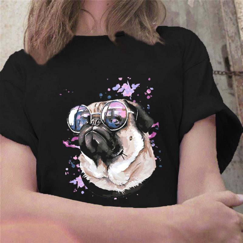 Ölgemälde Kampf Druck frauen T-shirt Kurzarm Nette Hund Grafik T-shirt Harajuku Mode Grunge T-shirt Weibliche