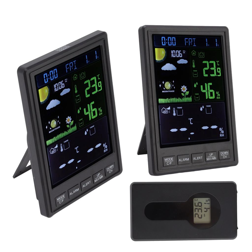Weather Stations Wireless Indoor Outdoor Color Display Black 3 Channels Regulable Backlight Clock