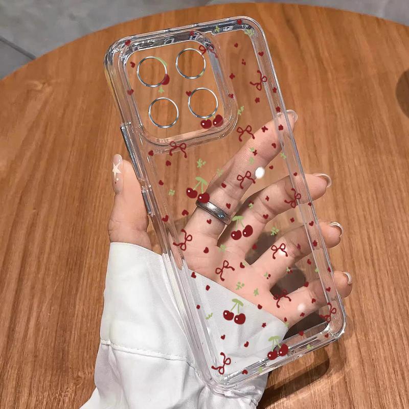 Red Cherry Fruits Pattern Case For Xiaomi Redmi Note 15 Pro 4G Funda Redmi Note 14 13 Pro 5G Clear TPU Silicone Soft Cover