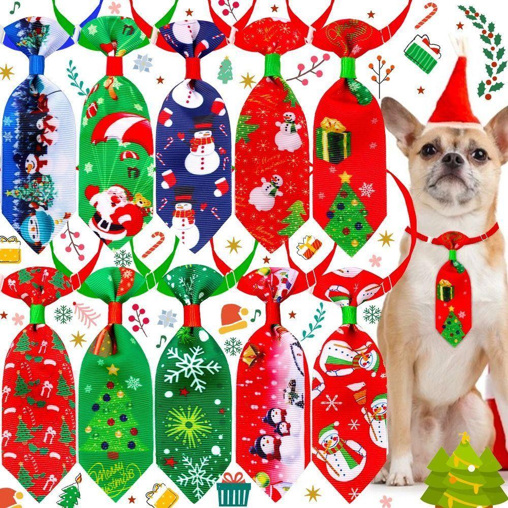 Decorative Pet Christmas Bow Tie Xmas Tree/Snowman Polyester Christmas Dog Necktie Adjustable Cat Christmas Collar Christmas