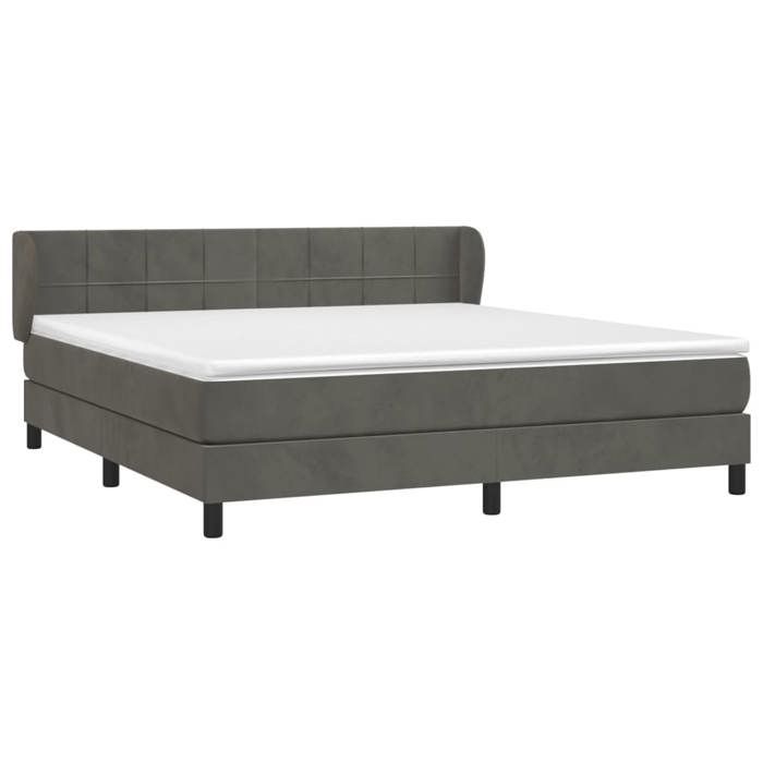 3127506 vidaXL Lit à sommier tapissier et matelas Gris foncé 180x200cm Velours