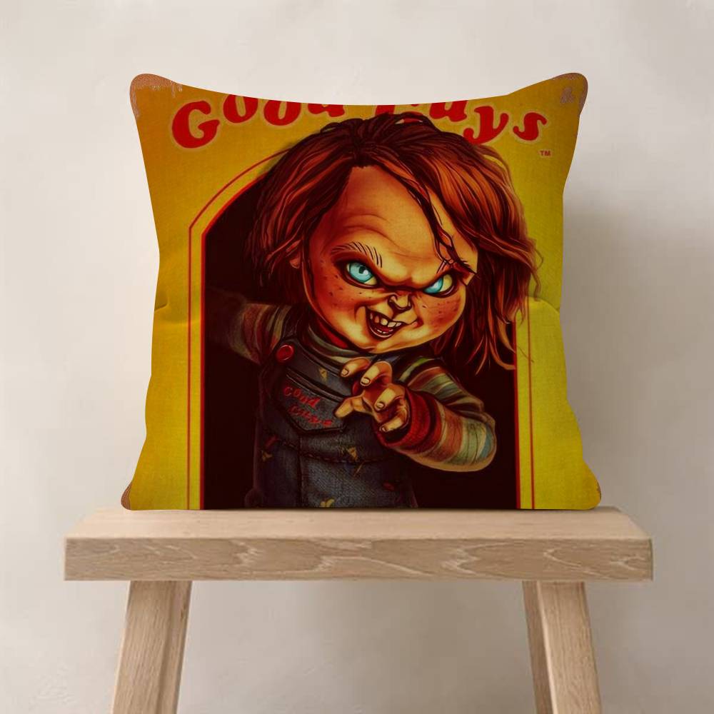 Klassischer Chucky Horrorfilm Kissenbezüge Cartoon Sofa Dekorativ Zuhause Zweiseitiger Druck Kurzer Plüsch Niedlicher Kissenbezug