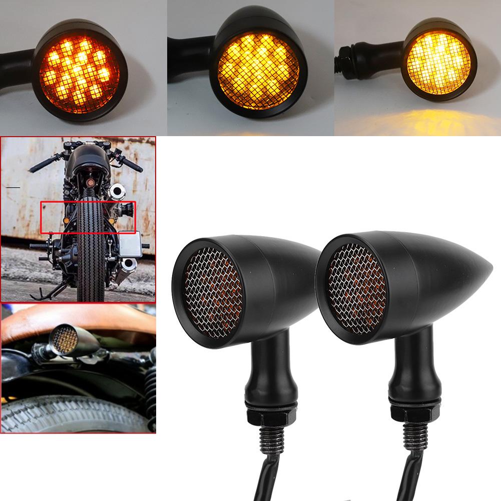 2Pcs Motorcycle Turn Signal Lamp Brake Light Vintage Grille Modification AccessoryBlack