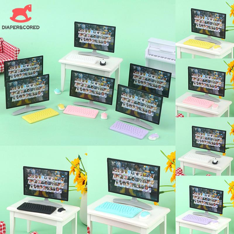 3Pcs/Set 1:12 Dollhouse Miniature Desktop Computer Keyboard Mouse Tv Model Home Decor Toy Doll House Accessories