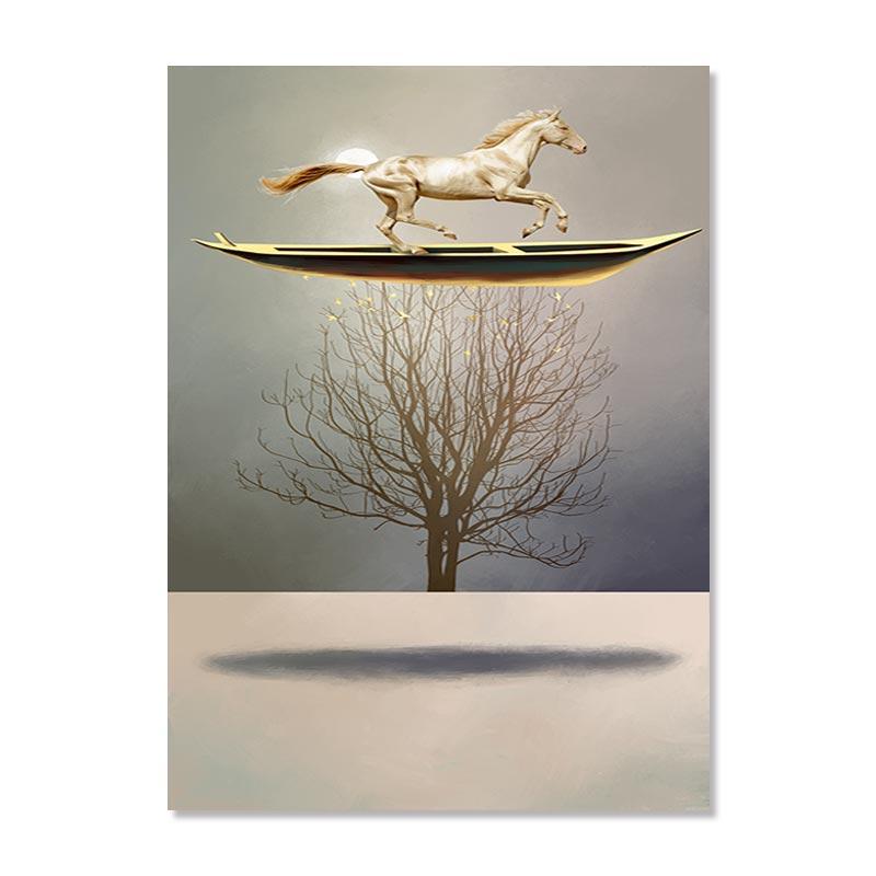 New Chinese Style Gold Boat Canvas Poster Abstract Natural Landscape Painting Print Nordic Wall Art Pictures Room Home Decor