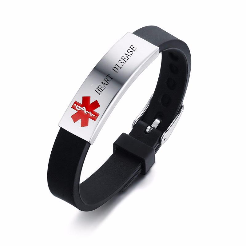 DIABETES EPILEPSY ALLERGY COPD ALLERGY WARFARIN  ASTHMA PACEMAKER Men's Black Silicone Adjustable Medical Alert ID Bracelet