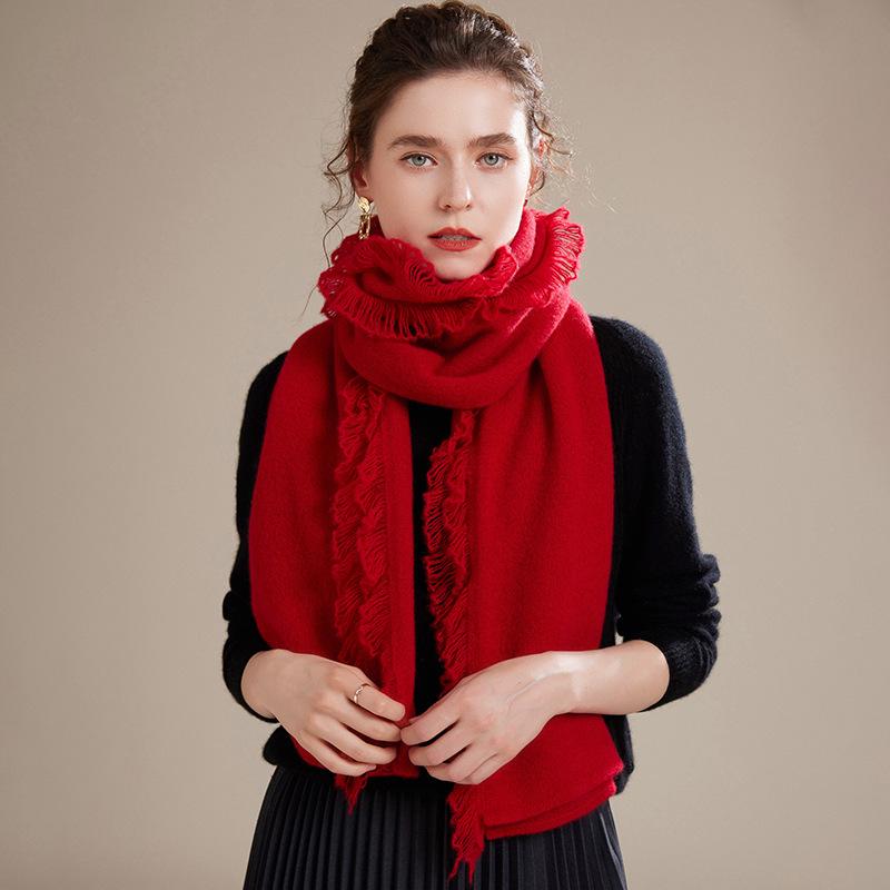 Women's 100% Pure Cashmere Scarf - 2024 Autumn/Winter Korean Style Tassel Knitted Shawl
