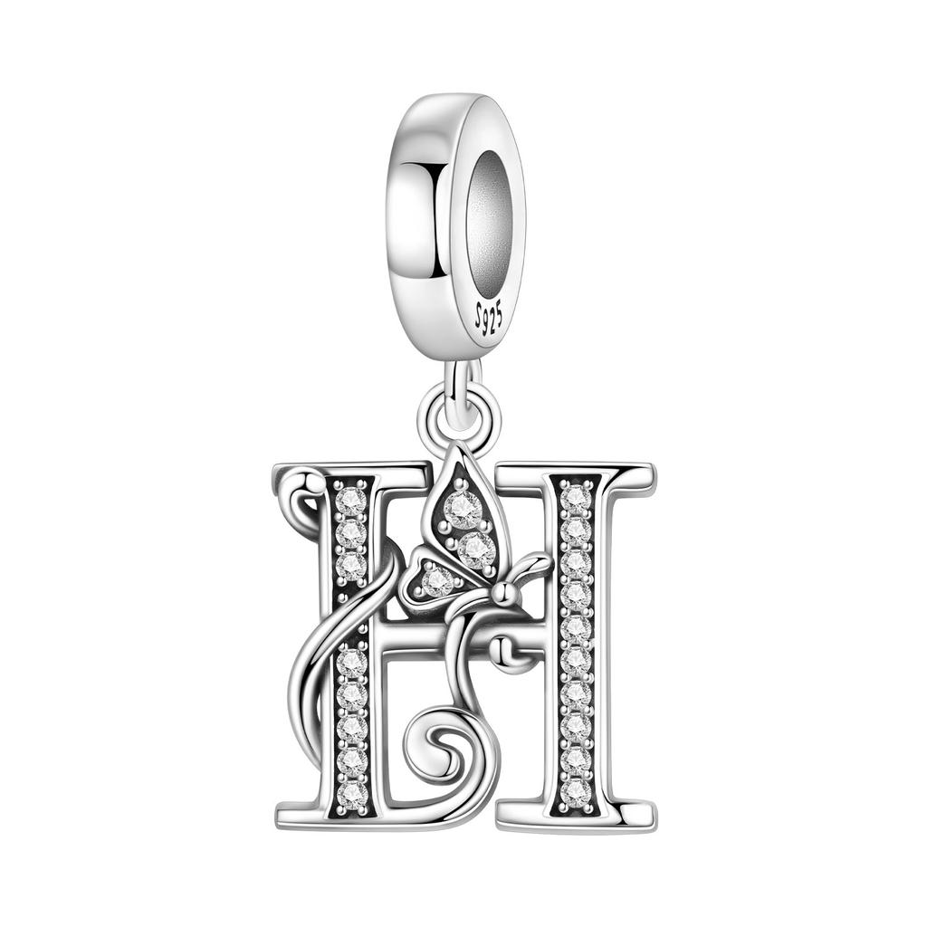 Orstarry DIY Zircon Butterfly 26 Letter Beads 925 Silver Pendant Charms for Bracelet Necklace Jewelry Gifts