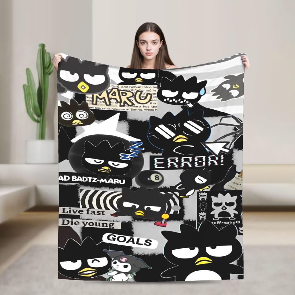 Kawaii Black Penguin Blanket Bad Badtz Maru Super Warm Pattern Plush Throw Blanket For Couch Bed Flannel Bedspread Bed Cover